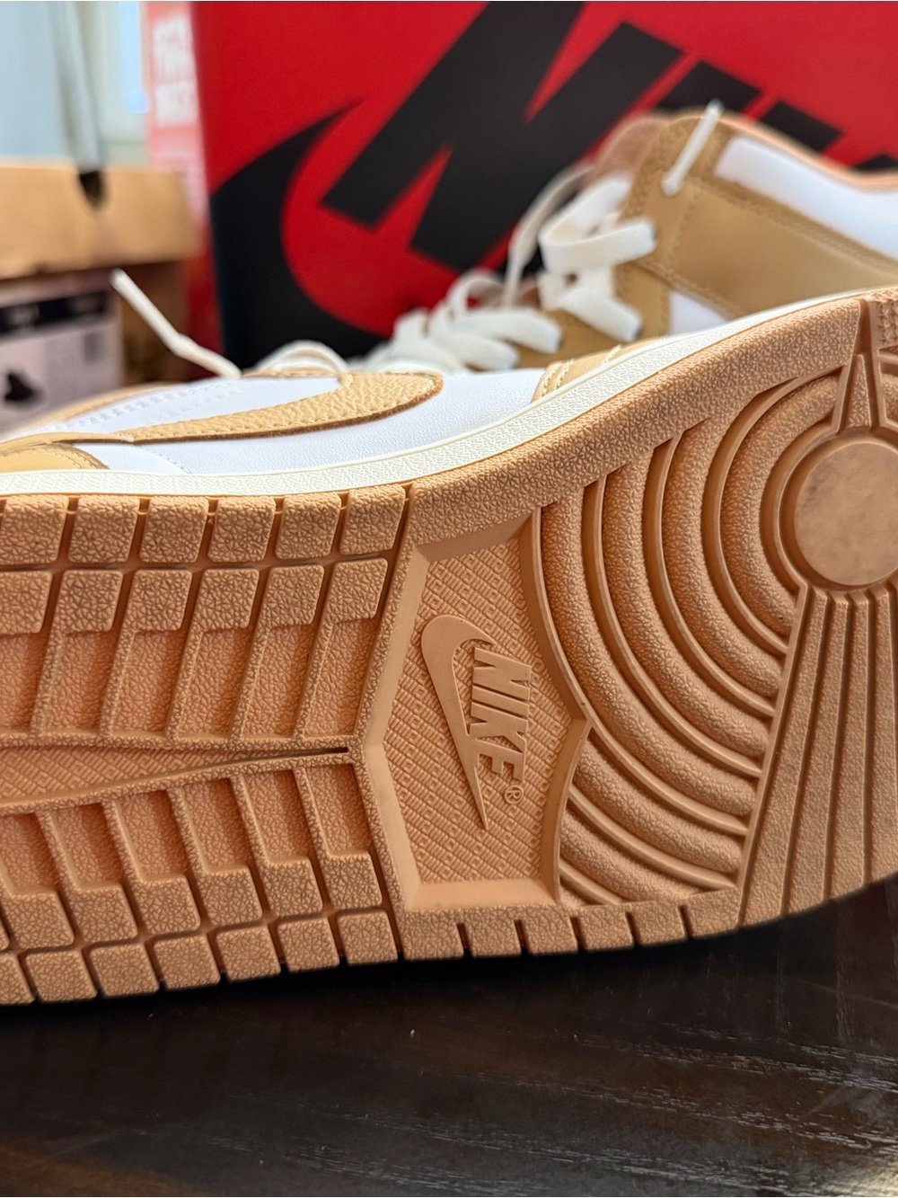 Jordan High Top Sneaker in White and Wheat Tan 8.5 - Picture 6 of 8